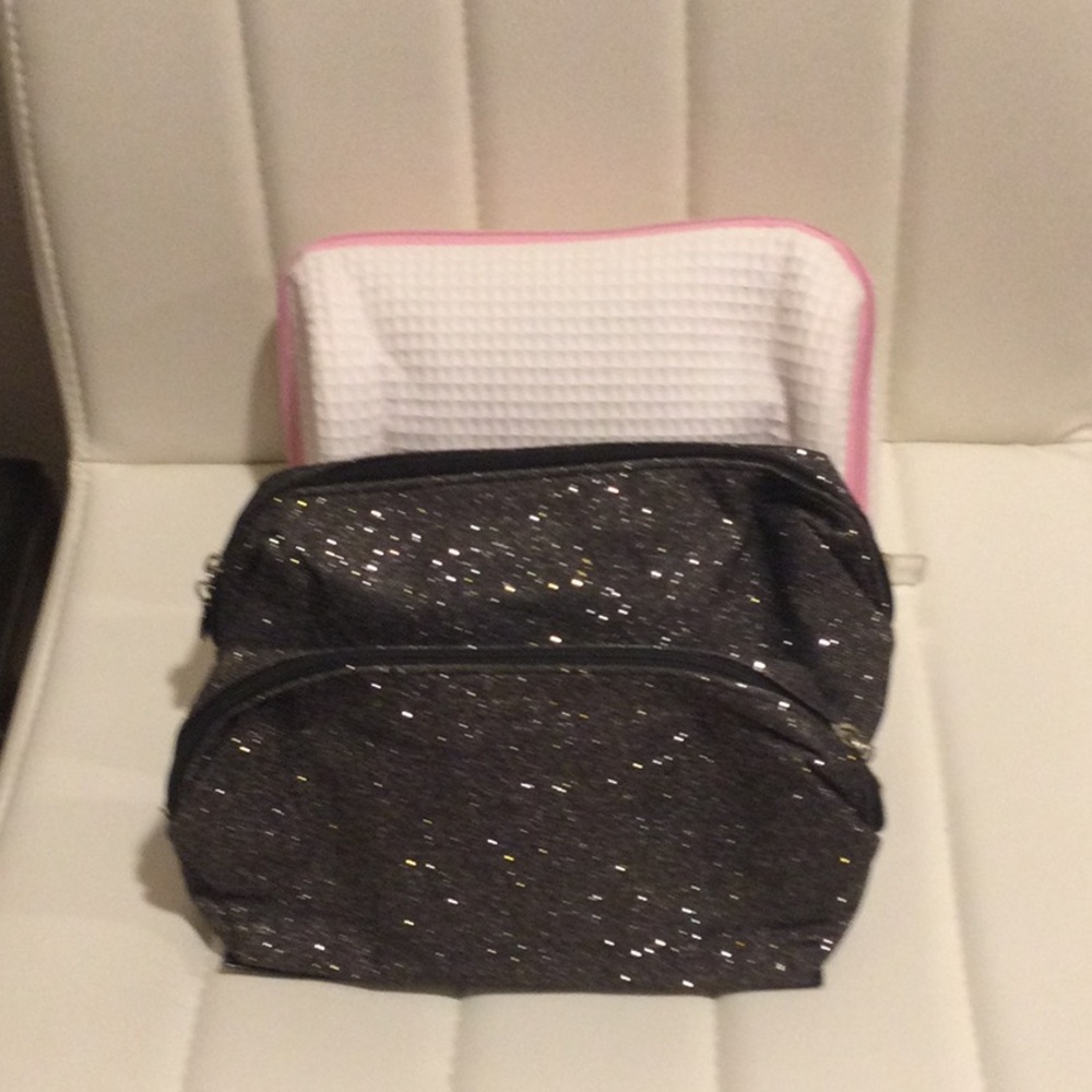 (3) NWOT Lancôme Glittery Black and Pink and White Women's Cosmetic Bags